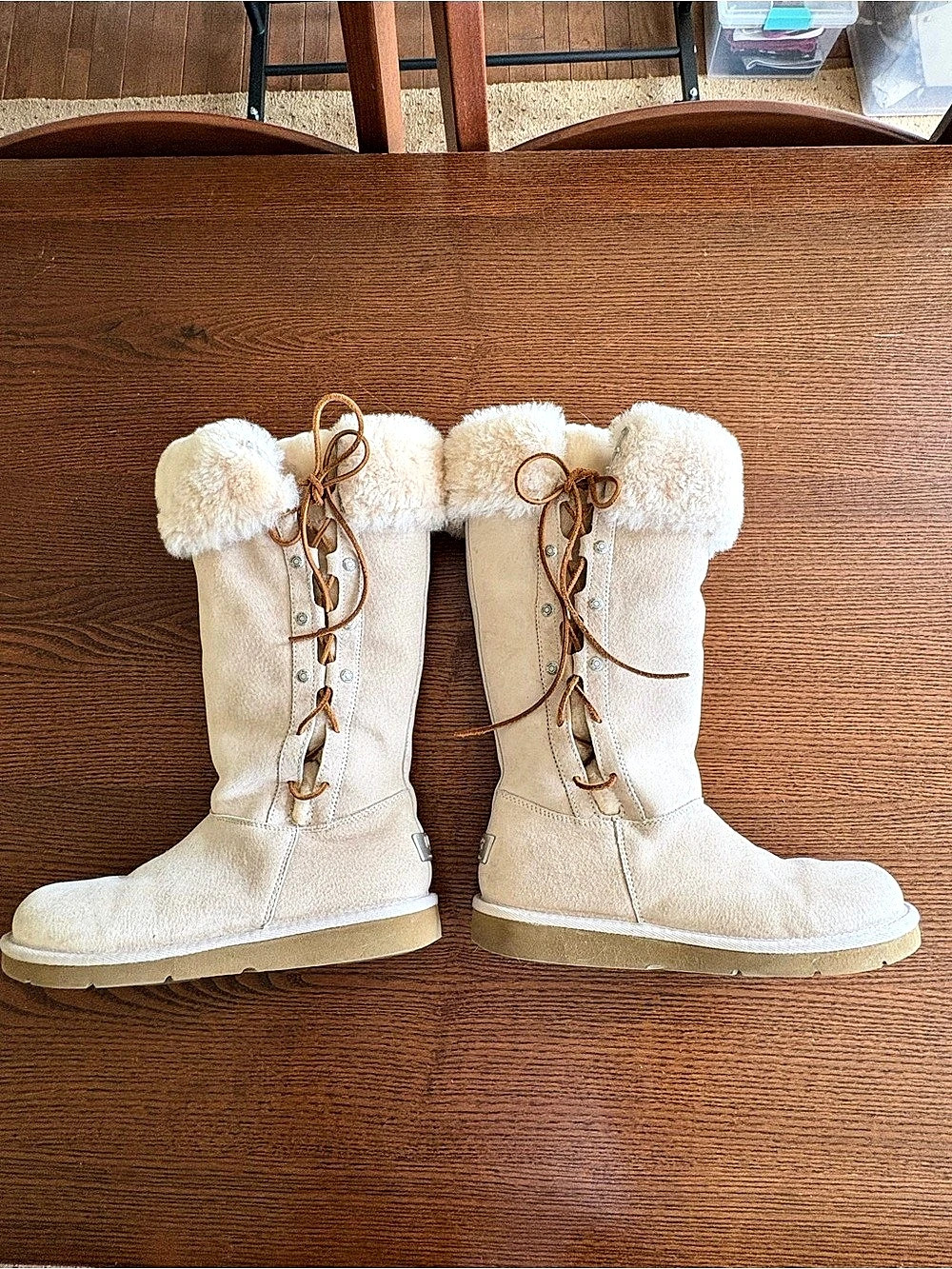 UGG Upside Tall Lace-Up Boots Cream Beige US 8